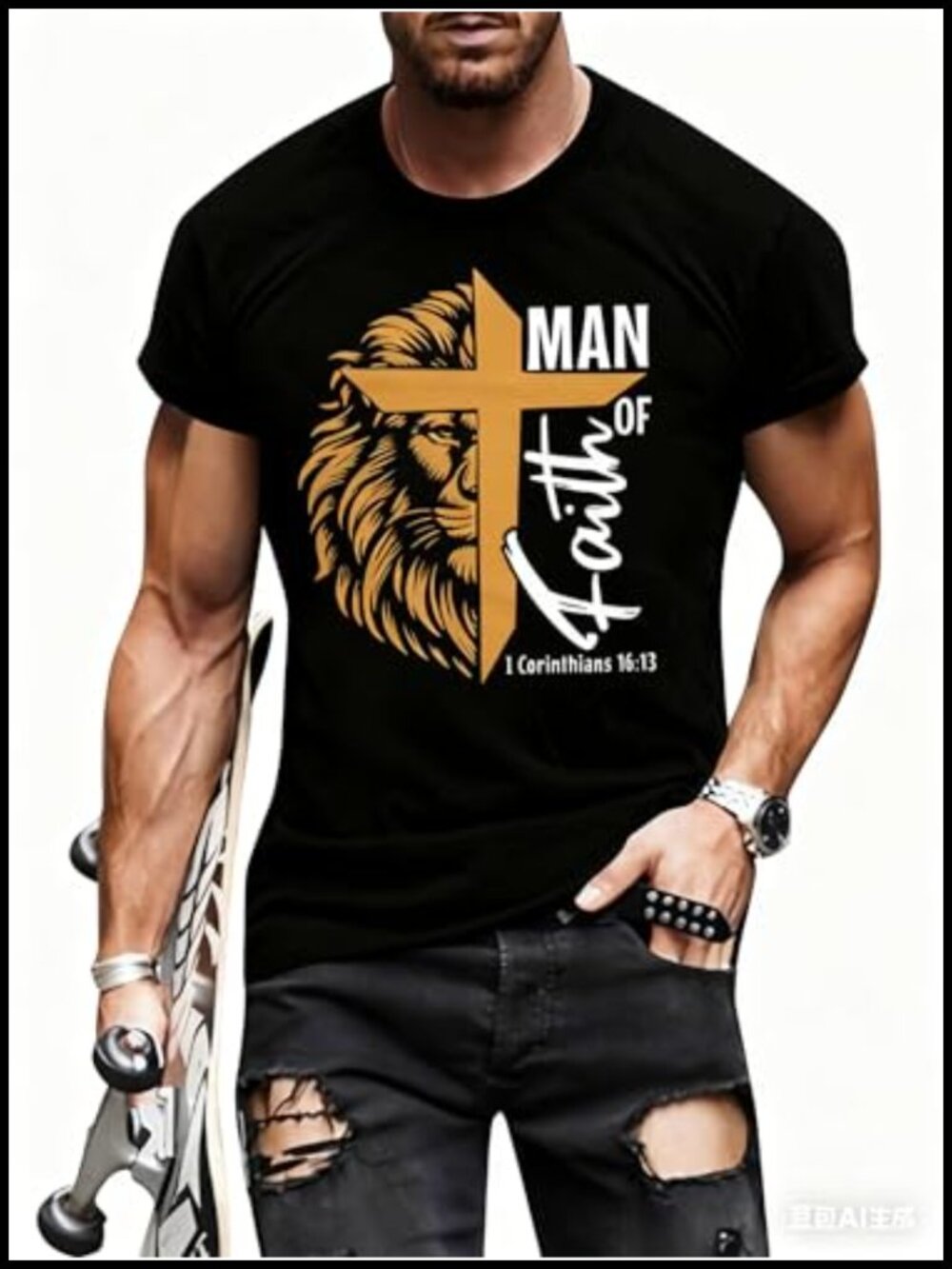 Men's Christian Faith Cross Graphic T-Shirt Crew Neck Cotton Blend Tee